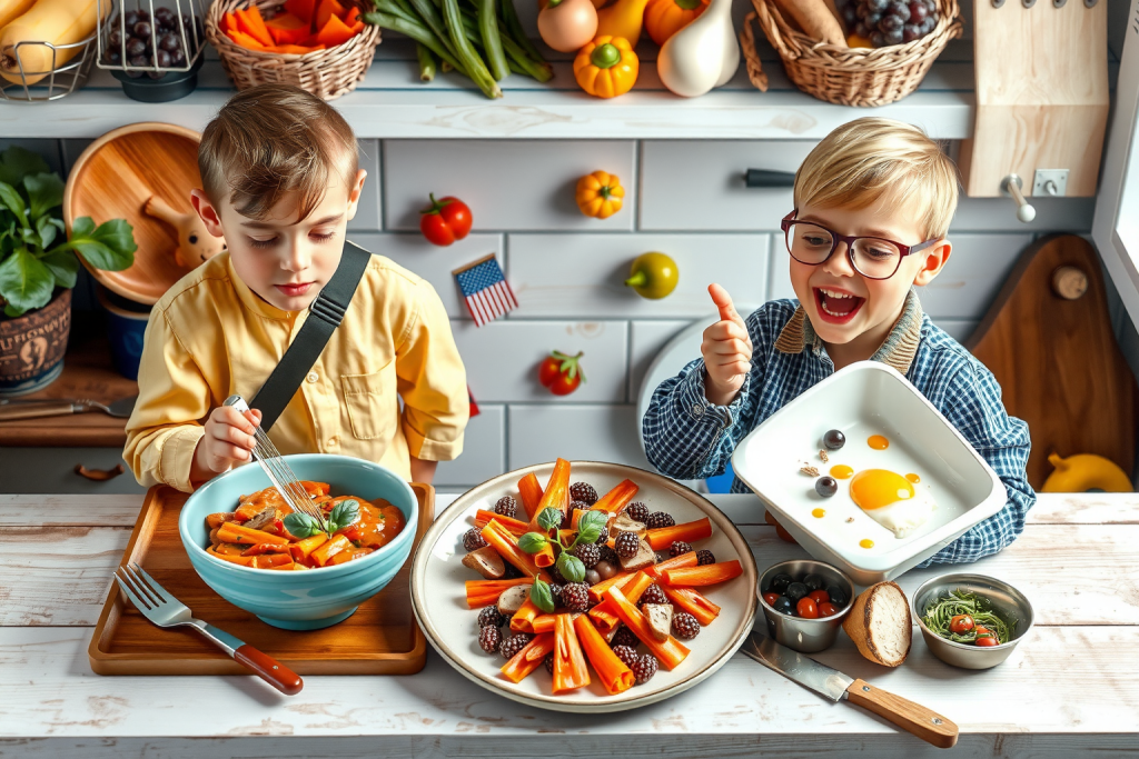 Niños alimentándose sano y divertidos